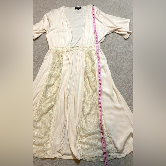 POL Cream Kimono Duster Open Front Lace Detail Women Size Small - Picture 3 of 6